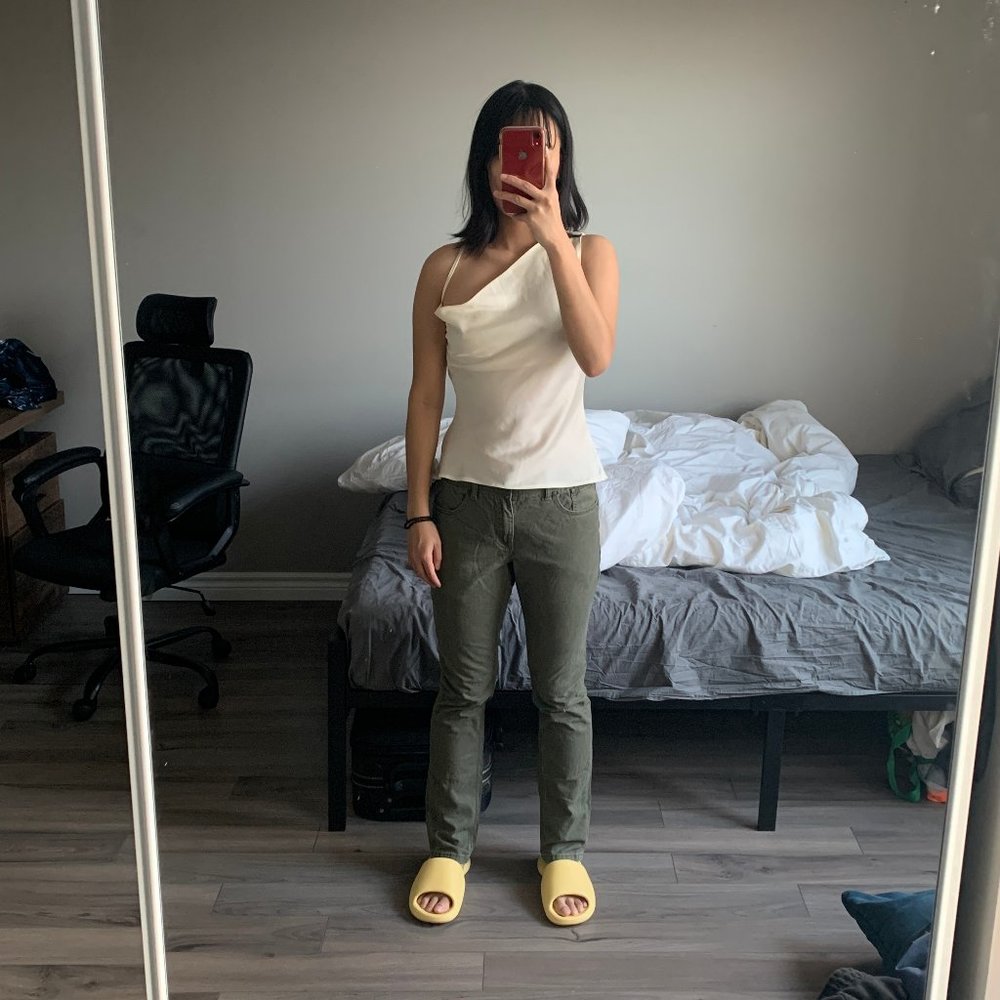 unisex army green skinny pants